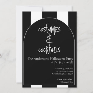 Costumes Cocktails Halloween Black White Stripe Invitation