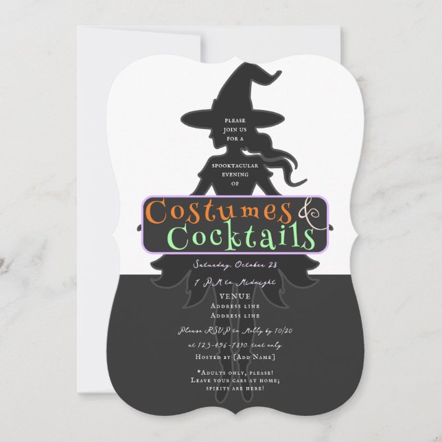 Costumes & Cocktails Halloween Drink Up Witches Invitation (Front)