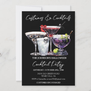 Costumes & Cocktails Halloween Party Watercolor In Invitation