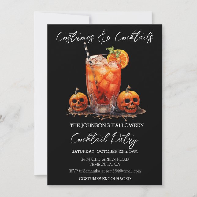Costumes & Cocktails Halloween Party Watercolor Invitation (Front)
