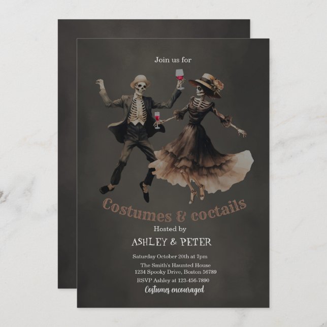 Costumes & Cocktails Vintage Skeleton Halloween  Invitation (Front/Back)