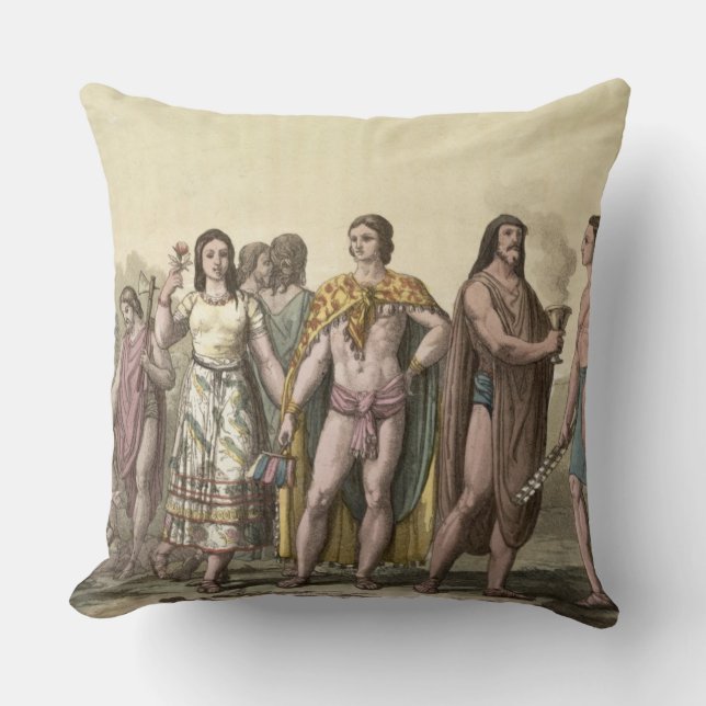 Costumes of the Mexicans (colour engraving) Cushion (Front)
