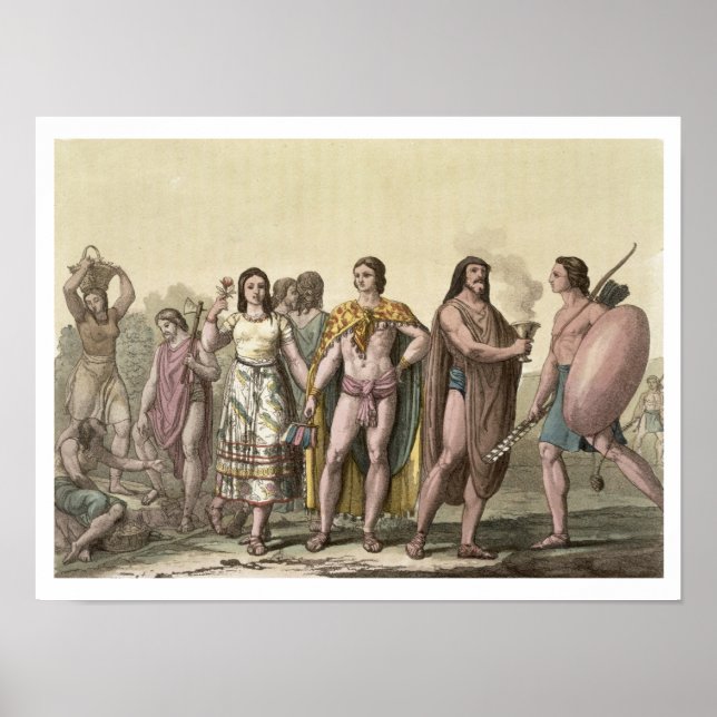 Costumes of the Mexicans (colour engraving) Poster (Front)