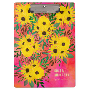 Costumized Watercolor Sunflower Pattern Pink  Clipboard