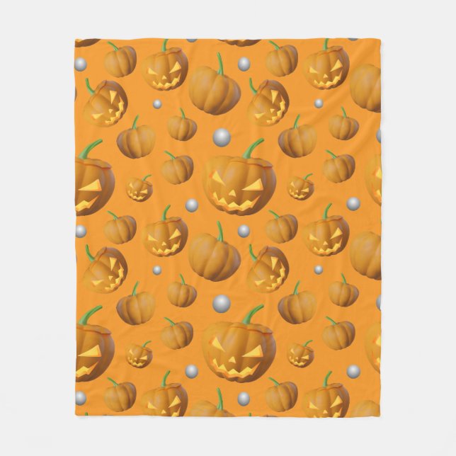 Cosy 3D Jack O'Lantern & Pumpkin Pattern Fleece Blanket (Front)