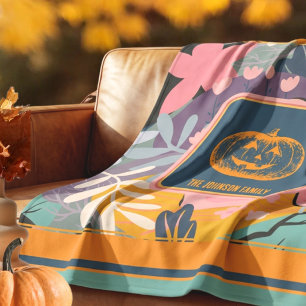 Cosy Abstract Floral Pumpkin Family Fleece Blanket
