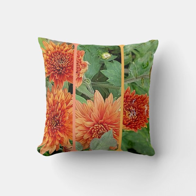 Cosy and Bright Orange Chrysanthemum Flower Cushion (Front)