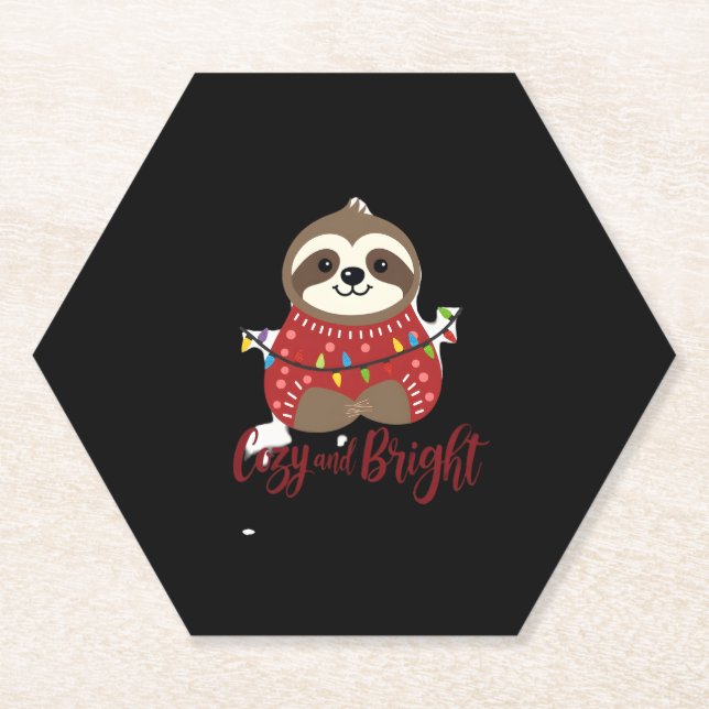 Cosy And Bright Sloth Christmas Lights (1) Paper Coaster (Front)