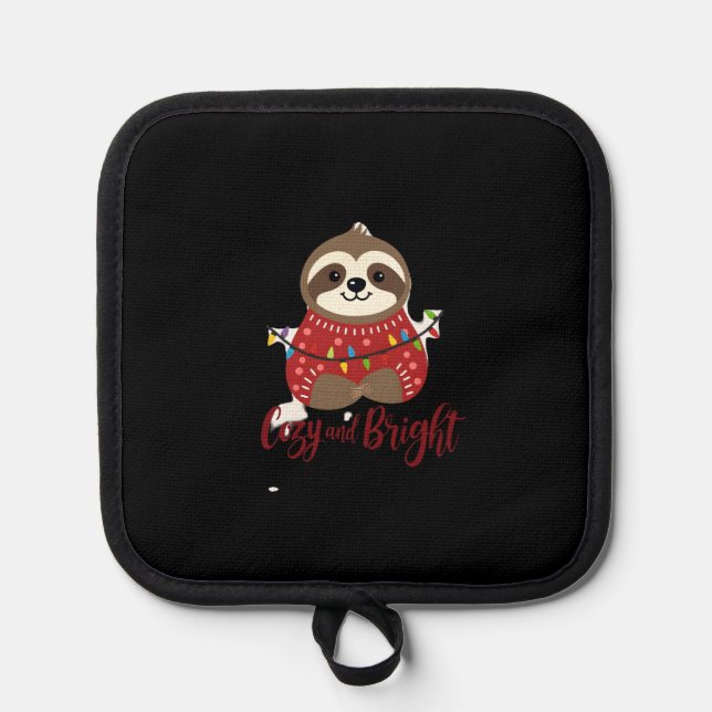 Cosy And Bright Sloth Christmas Lights (1) Pot Holder (Front)