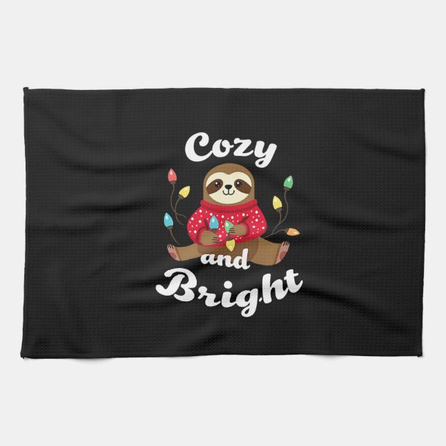Cosy And Bright Sloth Christmas Lights (2) Tea Towel (Horizontal)