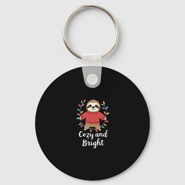 Cosy And Bright Sloth Christmas Lights (3) Key Ring (Front)