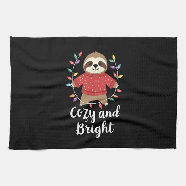 Cosy And Bright Sloth Christmas Lights (3) Tea Towel (Horizontal)