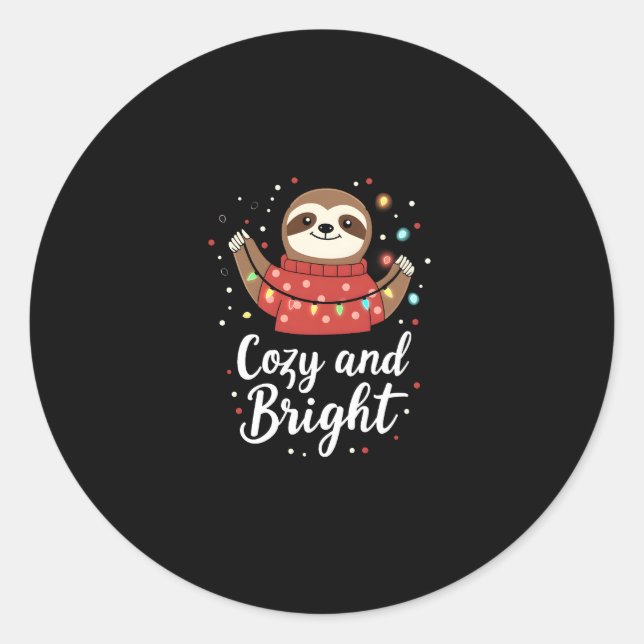 Cosy And Bright Sloth Christmas Lights (4) Classic Round Sticker (Front)