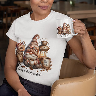 Cosy and Caffeinated Gnome Watercolor  T-Shirt