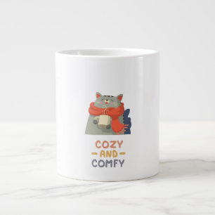 Cosy and Comfy Cat Orange Scarf Winter Warm Large Coffee Mug
