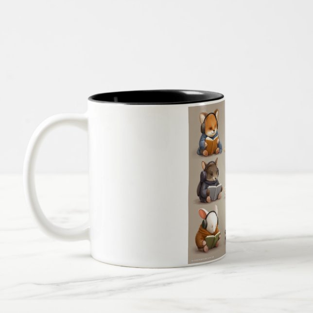Cosy Animal Friends Reading and Relaxing Two-Tone Coffee Mug (Left)