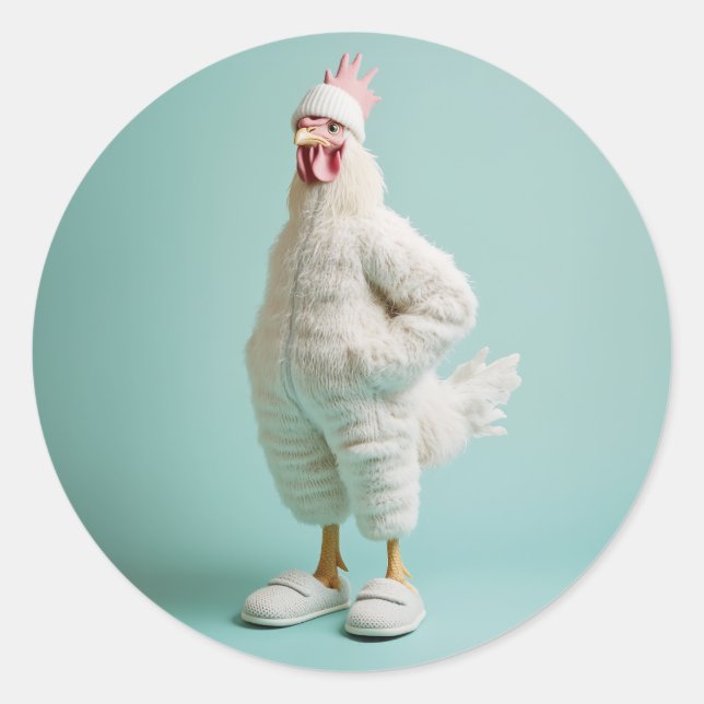 Cosy Anthropomorphic Chicken Furry Suit Slippers Classic Round Sticker (Front)