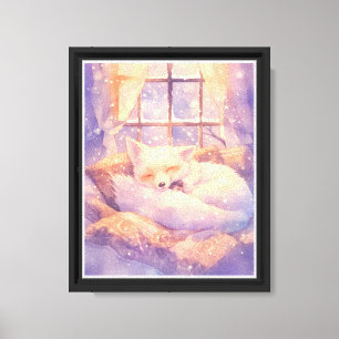 Cosy Arctic Fox Sleeping Nursery Wall Art Canvas