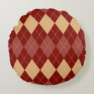 Cosy Argyle Aesthetic with Dotted Lines Round Cushion