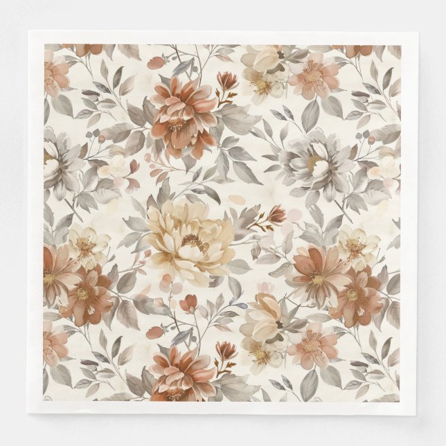 Cosy Autumn Aesthetic Fall Floral Pattern Napkin (Front)