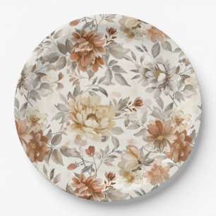 Cosy Autumn Aesthetic Fall Floral Pattern Paper Plate