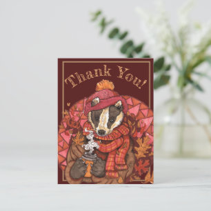 Cosy Autumn Badger Art Postcard