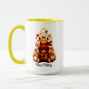 Cosy Autumn Bears Stacked Fall Leaves & Pumpkins G Mug