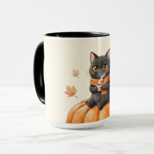 Cosy Autumn Black Cat Kawaii Pumpkin Spice Latte Mug