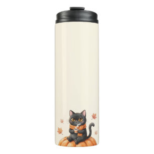 Cosy Autumn Black Cat Kawaii Pumpkin Spice Latte Thermal Tumbler