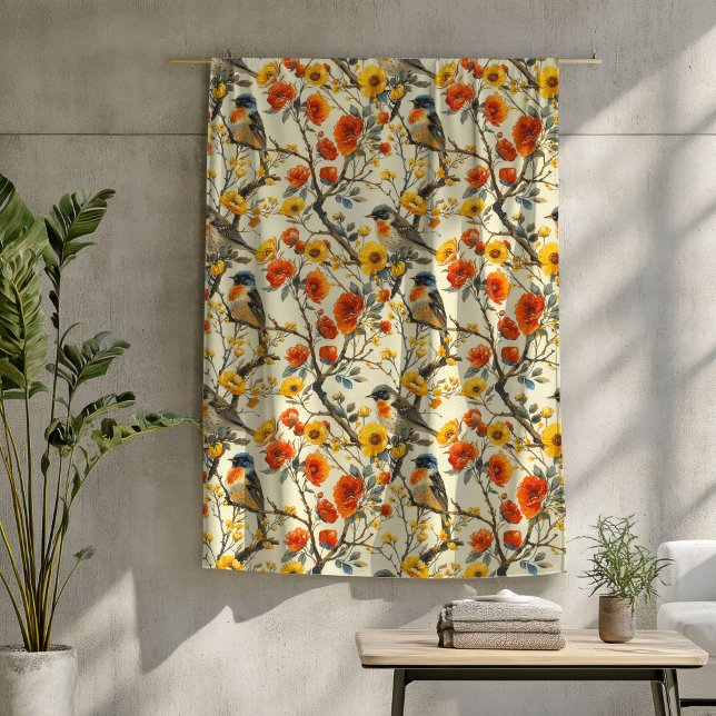 Cosy Autumn Blanket with Birds and Floral Charm (Cozy Autumn Blanket with Birds and Floral Charm)