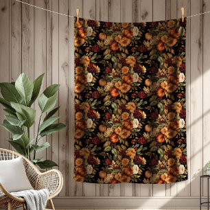 Cosy Autumn Blooms & Pumpkins Throw Blanket