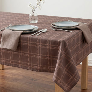 Cosy Autumn Brown Plaid Tartan Geometric Tablecloth