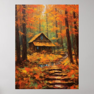Cosy Autumn Cabin Retreat Fine Art Poster