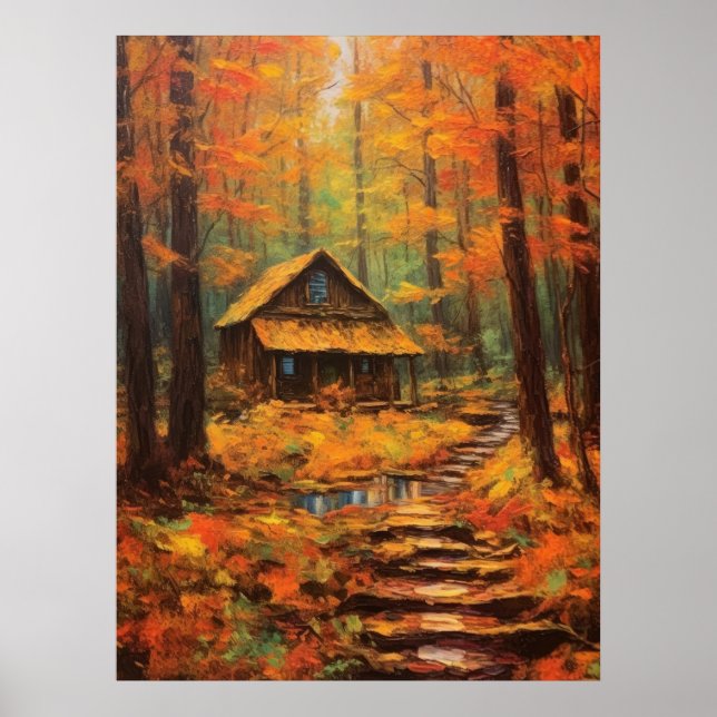 Cosy Autumn Cabin Retreat Fine Art Poster (Front)