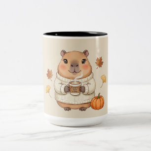 Cosy Autumn Capybara Kawaii Pumpkin Spice Latte Two-Tone Coffee Mug