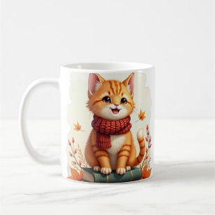 Cosy Autumn Cat Book Lover Orange Tabby Coffee Mug