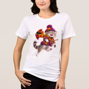 Cosy Autumn Cat Violin Women's T-Shirt Tri-Blend Shirt