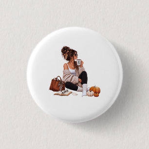 Cosy Autumn Coffee Girl Fall Aesthetic Art 3 Cm Round Badge