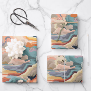 Cosy Autumn Colours Abstract Digital Art Wrapping Paper Sheet