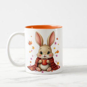 Cosy Autumn Design: Rabbit Enjoying Coffee blanket Two-Tone Coffee Mug