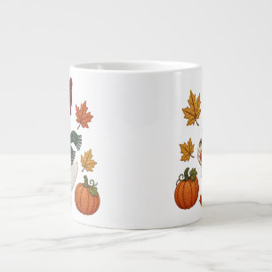 Cosy Autumn Duck with Pumpkin Coffee Fall Leaves Large Coffee Mug