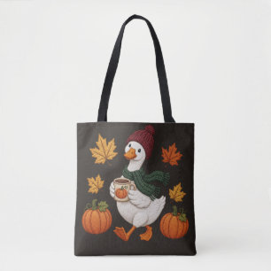 Cosy Autumn Duck with Pumpkin Coffee Fall Leaves Tote Bag