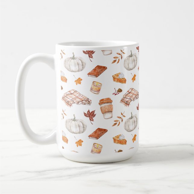 Cosy Autumn Essentials Watercolor Pattern Coffee Mug (Left)