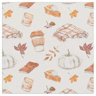 Cosy Autumn Essentials Watercolor Pattern Fabric