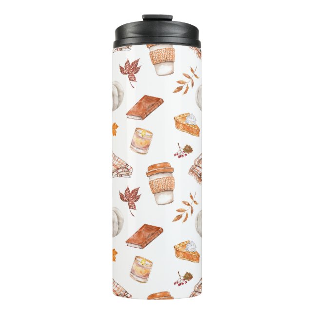 Cosy Autumn Essentials Watercolor Pattern Thermal Tumbler (Front)
