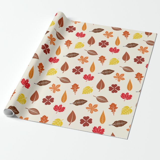 Cosy Autumn Fall Leaves Wrapping Paper (Unrolled)