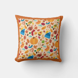 Cosy Autumn Fall Pattern Cold Weather Orange Leaf Cushion