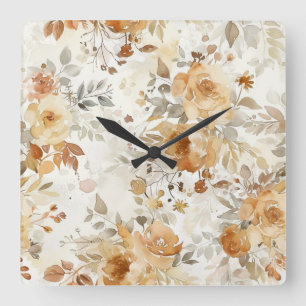 Cosy Autumn Floral Botanical Print Square Wall Clock
