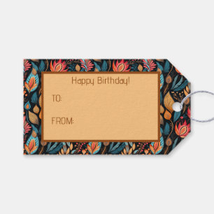 Cosy Autumn Floral Print Digital Folk Art Gift Tags