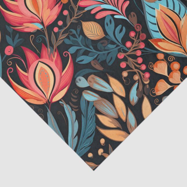 Cosy Autumn Floral Print Digital Folk Art Tissue Paper (Detail)